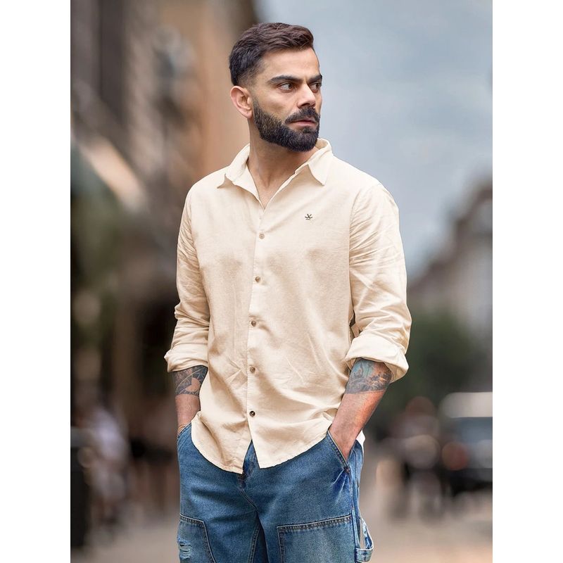 WROGN Viscose Linen Slim Fit Shirt - Beige (S)