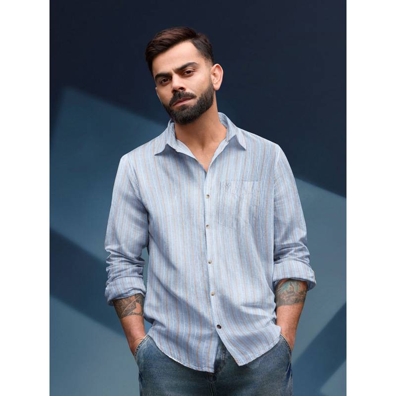 WROGN Textured Stripes Slim Fit Shirt - Light Blue (S)
