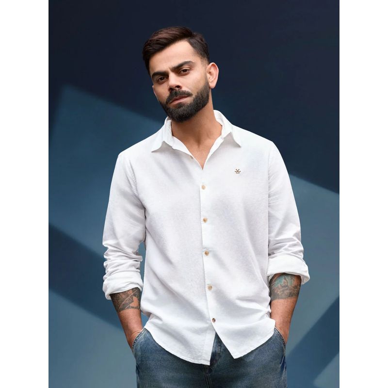 WROGN White Solid/Plain Collar Neck Casual Shirt (L)