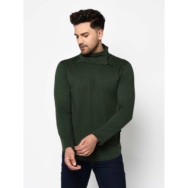 RIGO Men Bottle Green Turtle Mask Neck Cotton Full Sleeve T-Shirt (S)