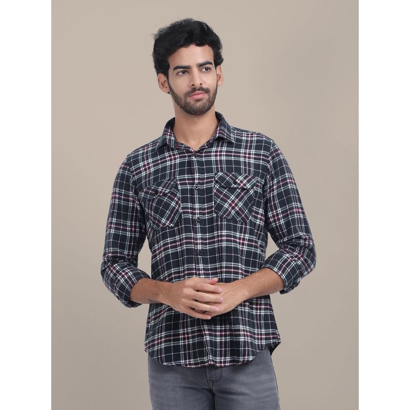 AM SWAN Men's Classic Checked Shirt with Stylish Buttoned Flap Pockets (38)