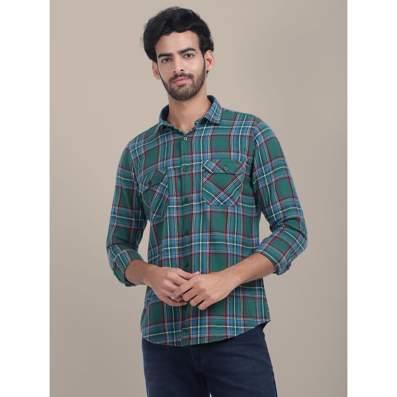 AM SWAN Men's Green Plaid Flannel Checked Shirt (40)