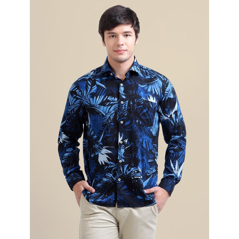 AM SWAN Men's Rayon Shirt with Tropical Blue Print (38)