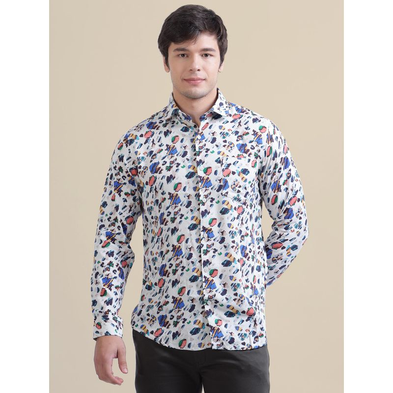 AM SWAN Men's Rayon Shirt with White Floral Print (38)