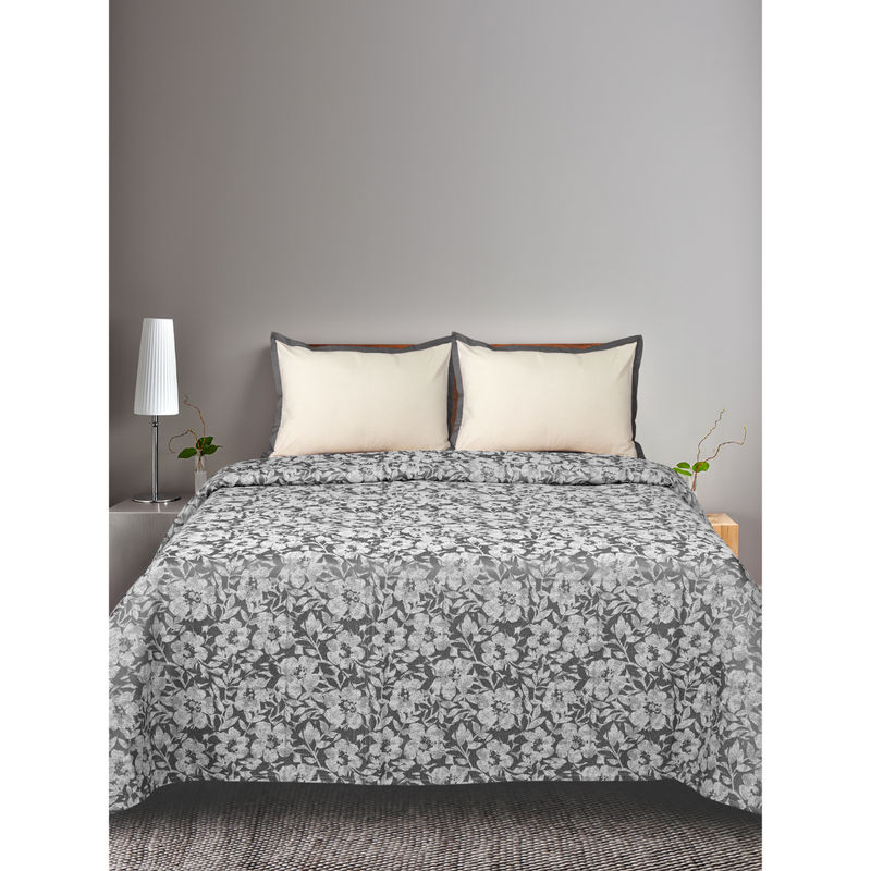 Saral Home Kanan Grey Cotton Bedsheet with Two Pillow Covers (Set of 3) (Queen)