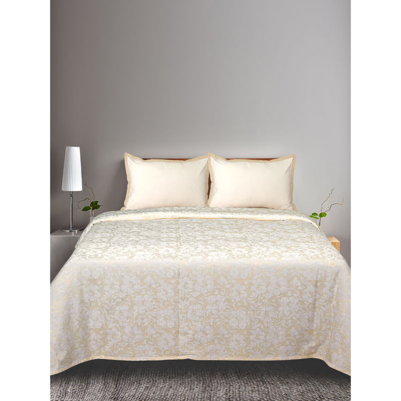 Saral Home Kanan Ivory Cotton Bedsheet with Two Pillow Covers (Set of 3) (King)