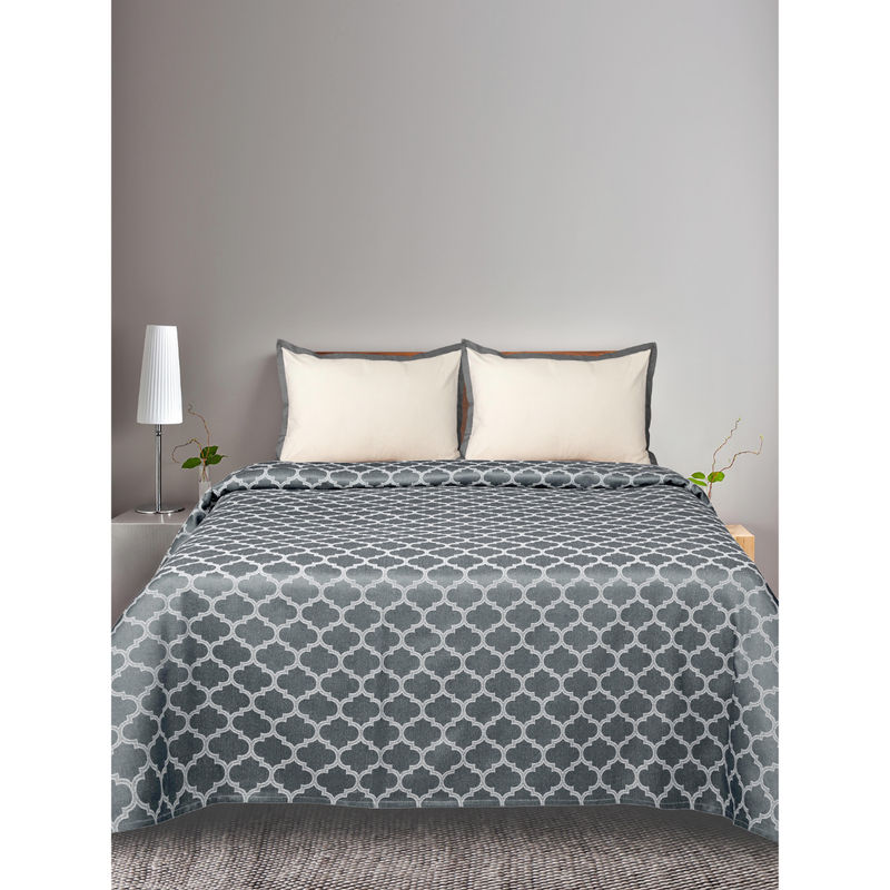 Saral Home Noor Grey Cotton Bedsheet with Two Pillow Covers (Set of 3) (Queen)