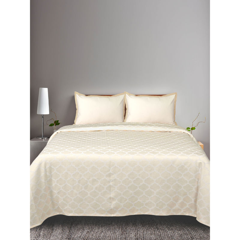 Saral Home Noor Ivory Cotton Bedsheet with Two Pillow Covers (Set of 3) (King)