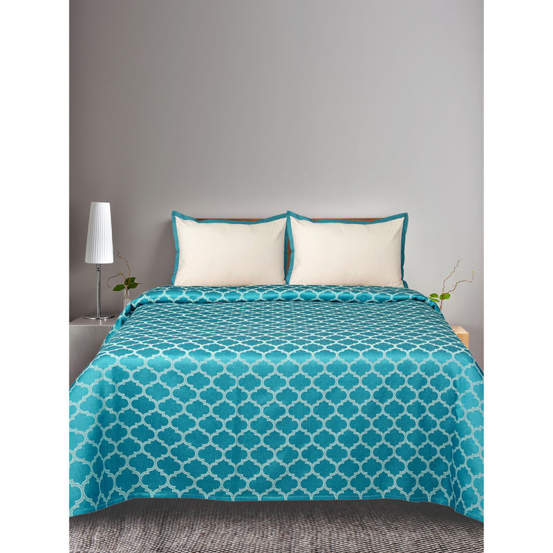 Saral Home Noor Teal Cotton Bedsheet with Two Pillow Covers (Set of 3) (King)