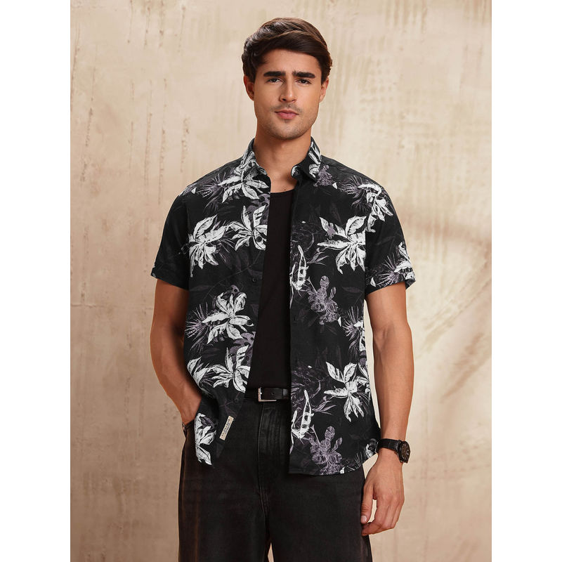 U.S. Polo Assn. Denim Co. Men Black Slim Fit Floral Printed Shirt (42)