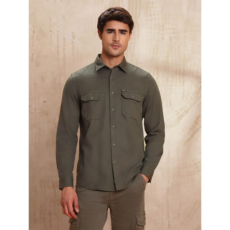 U.S. Polo Assn. Denim Co. Men Green Slim Fit Pure Cotton Shirt (40)