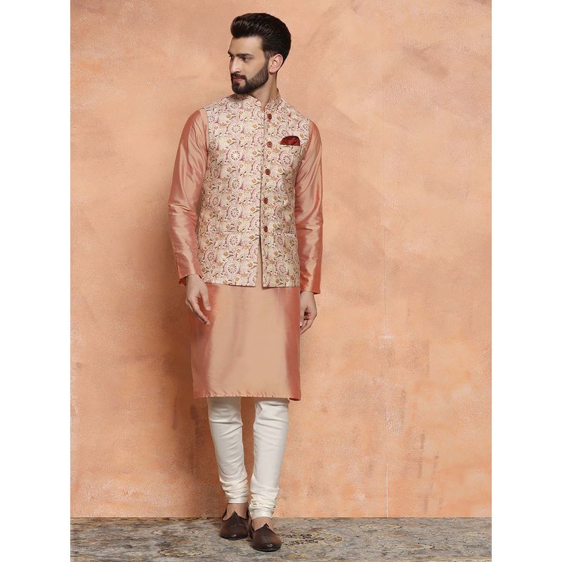 KISAH Pink Silk Blend Embroidered Jacket with Kurta and Churidar (36)