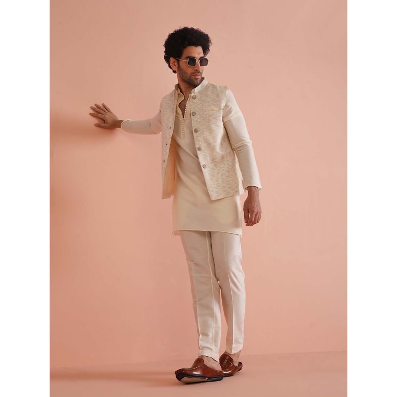 KISAH Off White Embroidered Jacket with Kurta & Trouser (36)