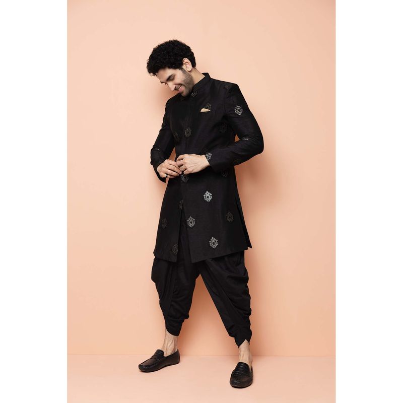KISAH Black Embroidered Sherwani & Dhoti (36)
