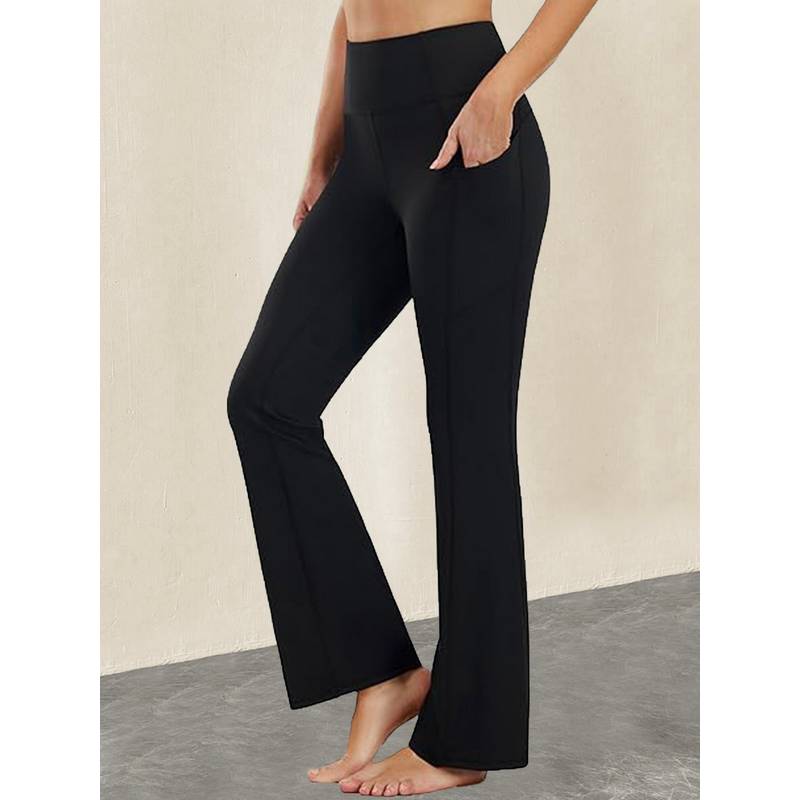 CHKOKKO Women Black Polyester Solid Flared Pant (2XL)