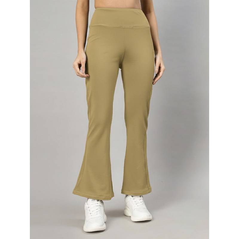 CHKOKKO Women Brown Polyester Solid Flared Pant (XS)