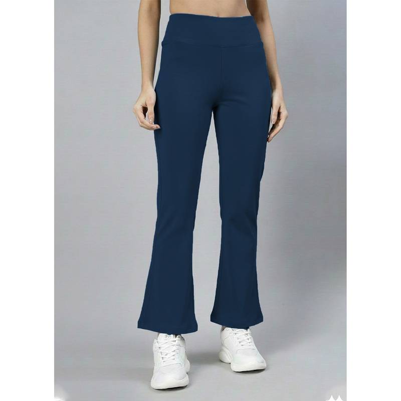 CHKOKKO Women Indigo Polyester Solid Flared Pant (S)
