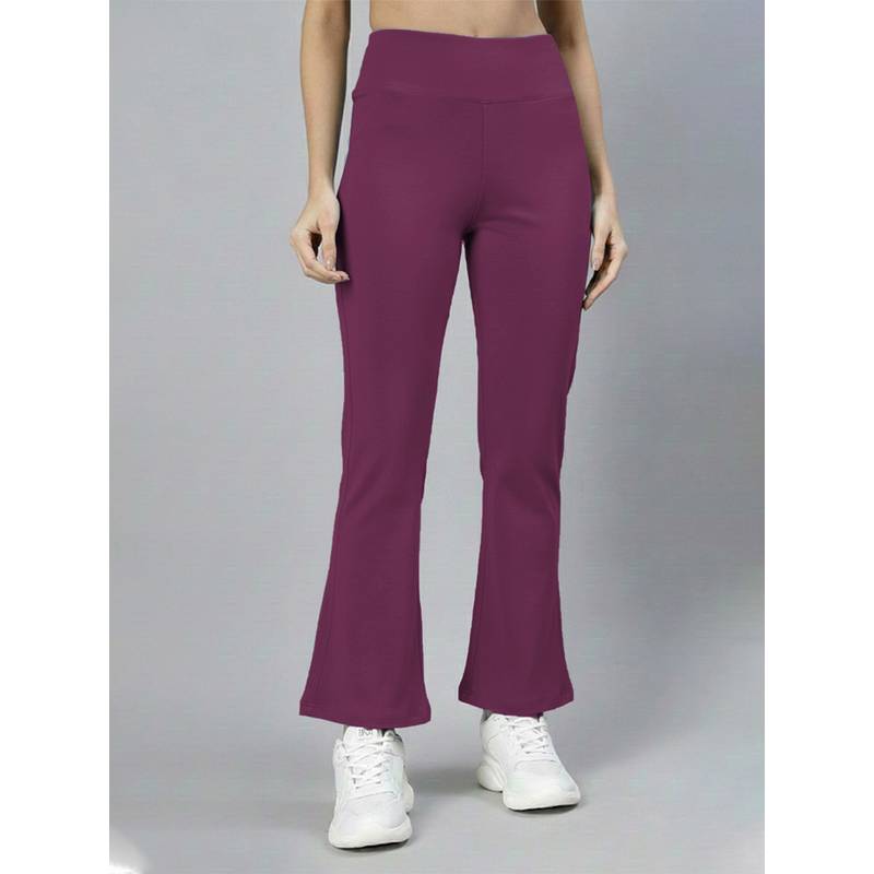 CHKOKKO Women Purple Polyester Solid Flared Pant (XS)