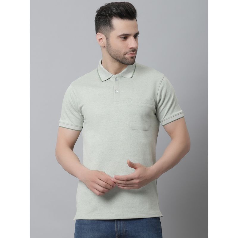 VENITIAN Men Light Olive Solid Interlock Birdeye Polo Neck T-Shirt with Pocket (M)
