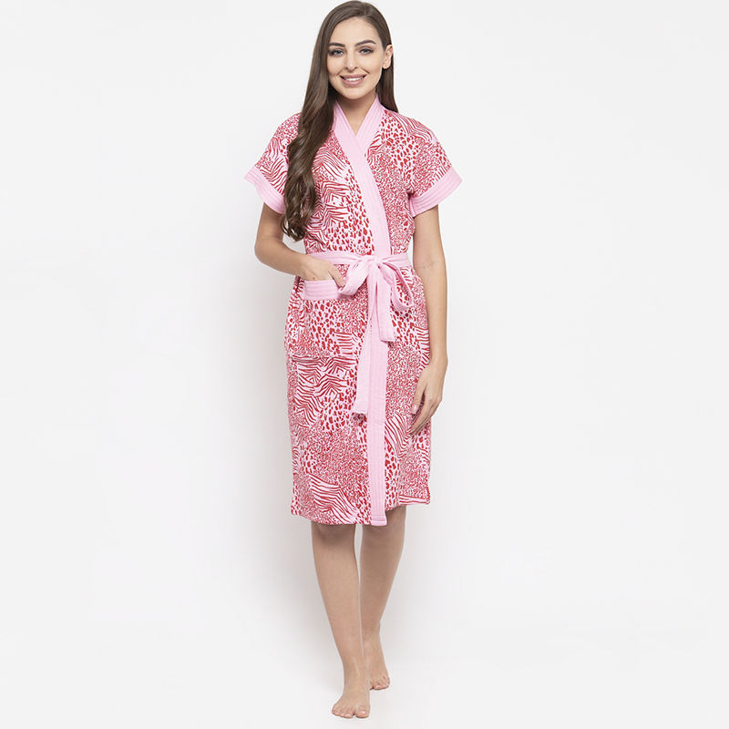 Buy Secret Wish Women's Pink Printed Cotton Bathrobe (Free Size) Online