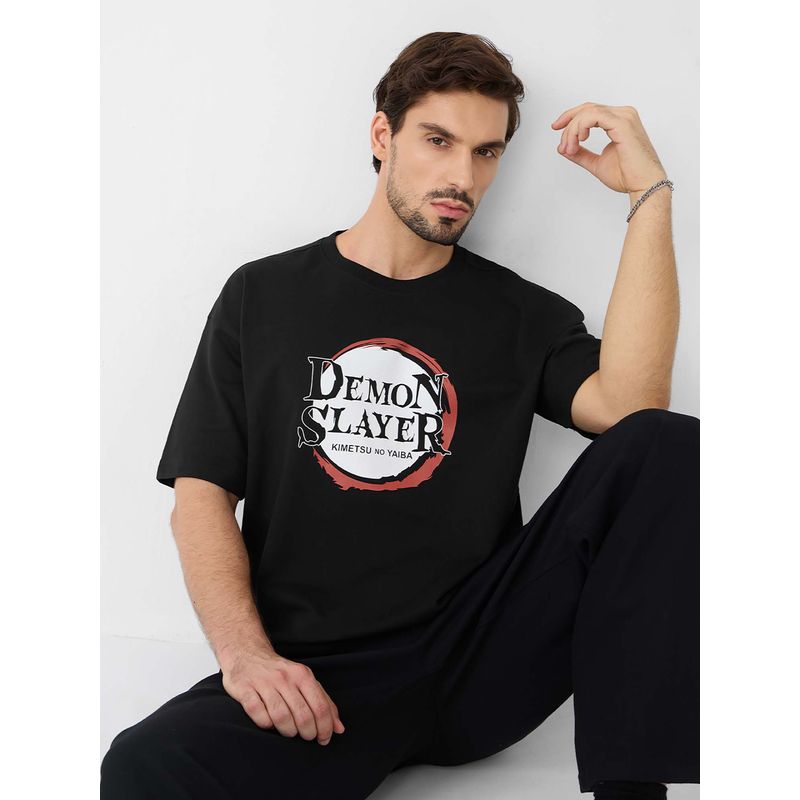 The Souled Store Official Demon Slayer: Logo Men Oversized T-Shirt (2XL)