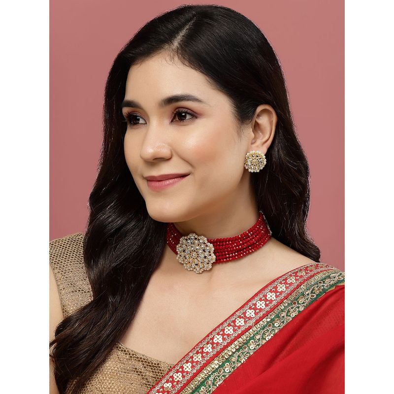 Buy PANASH Gold Plated Kundan Studded & Beaded Jewellery Set Online