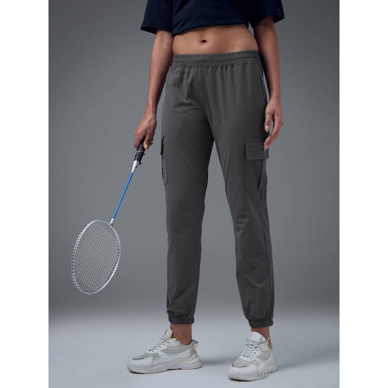 Technosport Women Slim Fit Solid Cargo Joggers (S)