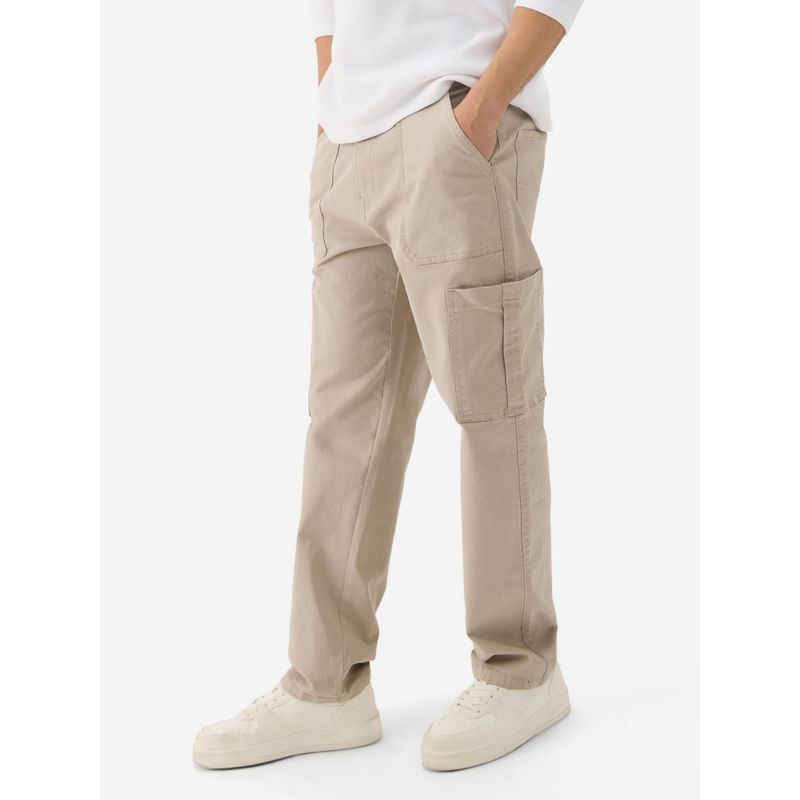 The Souled Store Solids: Light Beige (Straight Fit) Men Cargo Jeans (36)