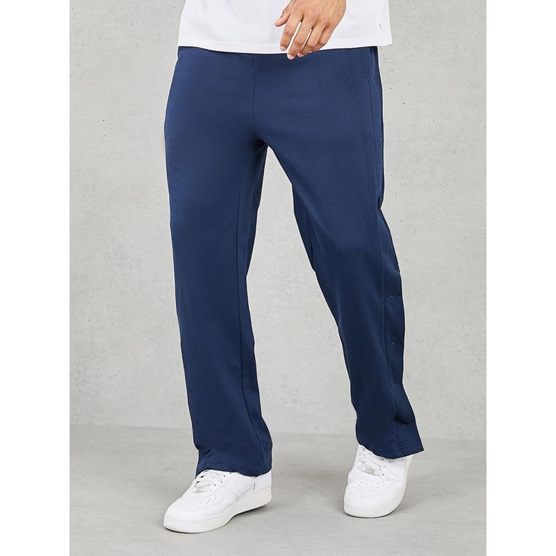 Styli Men's Navy Blue Cotton Oversized Straight Leg Jogger with Popper Button (S)