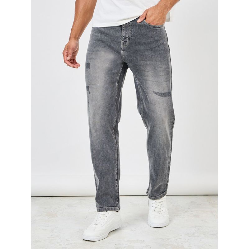 Styli Men's Grey Rip and Repair Mid Wash Regular Fit Cotton Jean (30)
