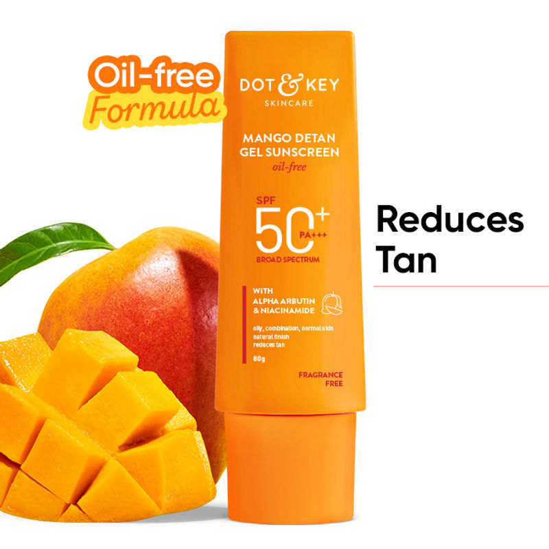 Dot & Key Mango Detan Gel Sunscreen SPF 50+ PA++++, Oil-Free Formula, Alpha-Arbutin & Niacinamide