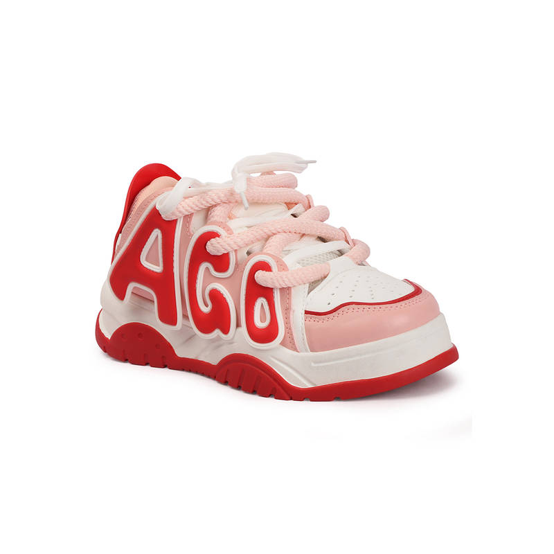 Drop Bold Women Pink Lace-Up Casual Sneakers (EURO 36)
