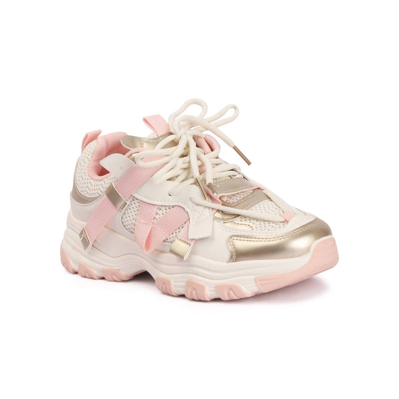 Drop Bold Women Off white Mesh Lace-Up Sneakers (EURO 36)