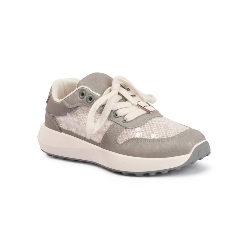 Drop Bold Women Grey Mesh Lace-Up Lightweight Casual Sneakers (EURO 36)