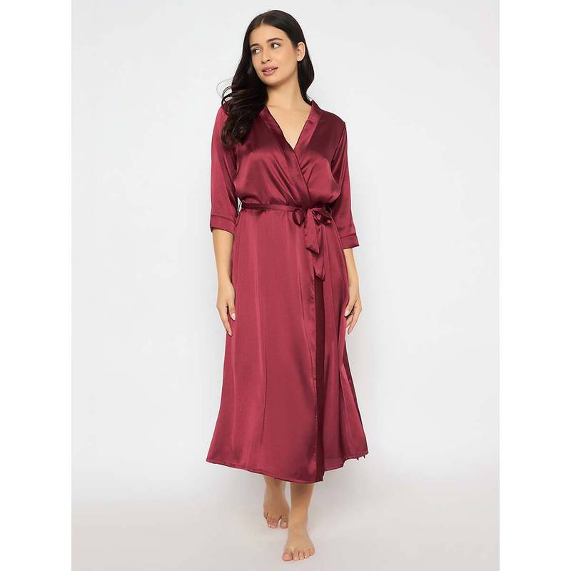 Maroon Robe Big Buy Clovia Satin Solid Long Robe With Belt Maroon (Set of 2) Online