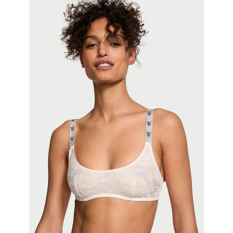 Victoria's Secret White Shine Strap Lace Scoop Bralette (L)