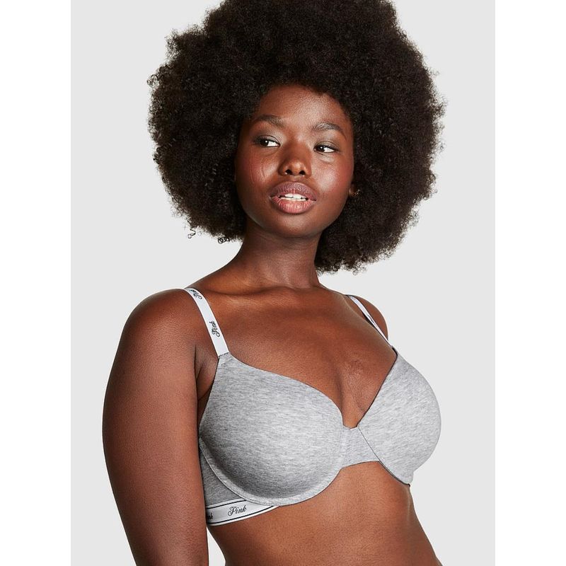 Victoria's Secret PINK Wear Everywhere Cotton Logo T-Shirt Lightly Lined Grey Bra (36C)