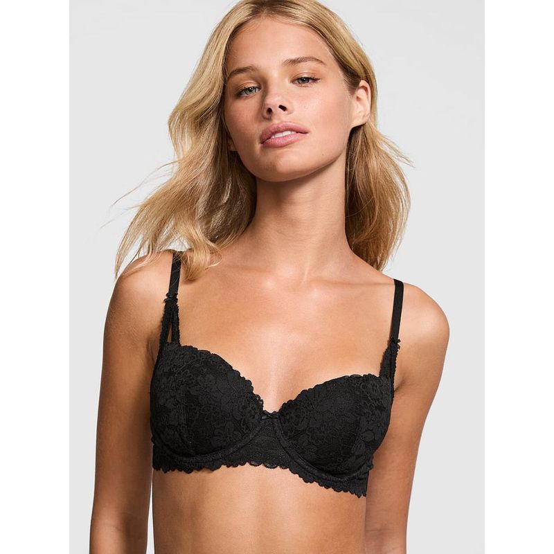 Victoria's Secret PINK Wink Lightly Lined Balconette Black Bra (32DD)