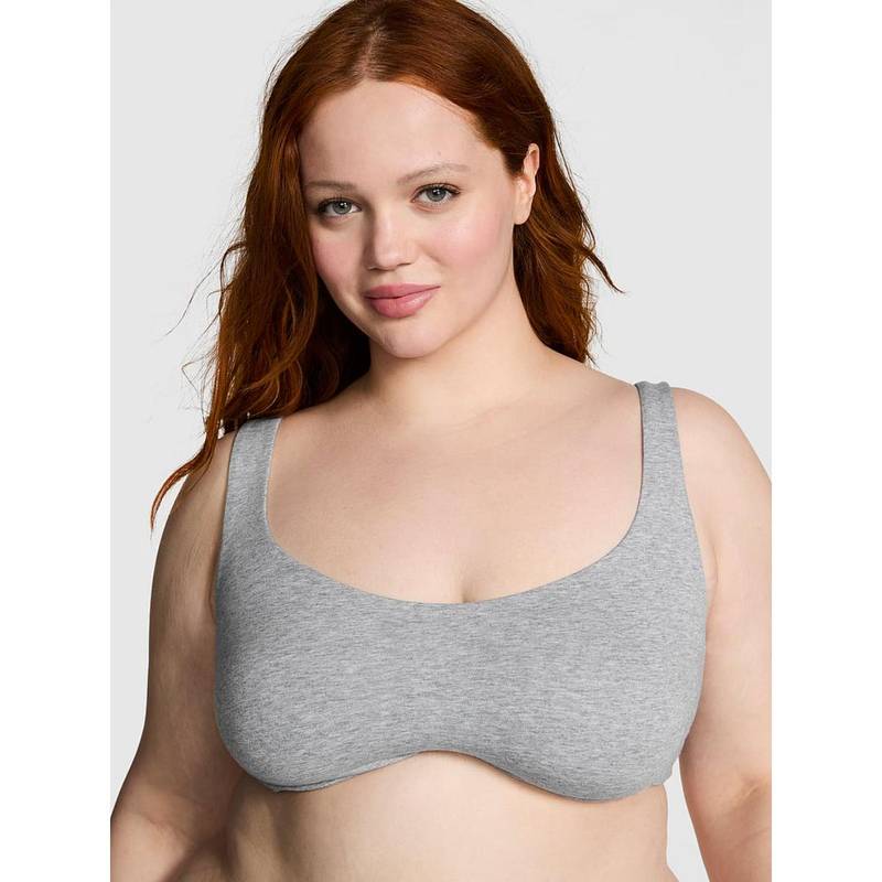 Victoria's Secret PINK Base Cotton Unlined Scoop Grey Bra (S DD)