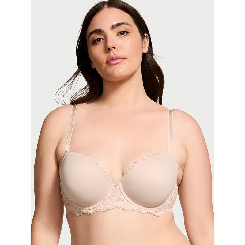 Victoria's Secret Beige Dream Angels Smooth and Lace Lightly Lined Classic Coverage Demi Bra (32C)
