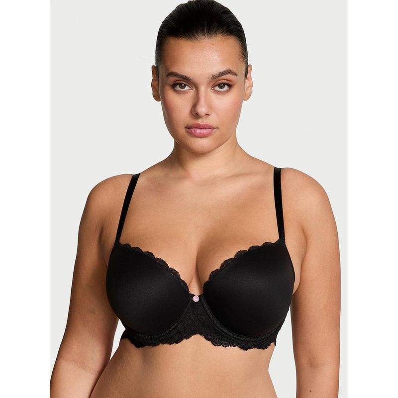 Victoria's Secret Black Dream Angels Smooth and Lace Lightly Lined Classic Coverage Demi Bra (32B)