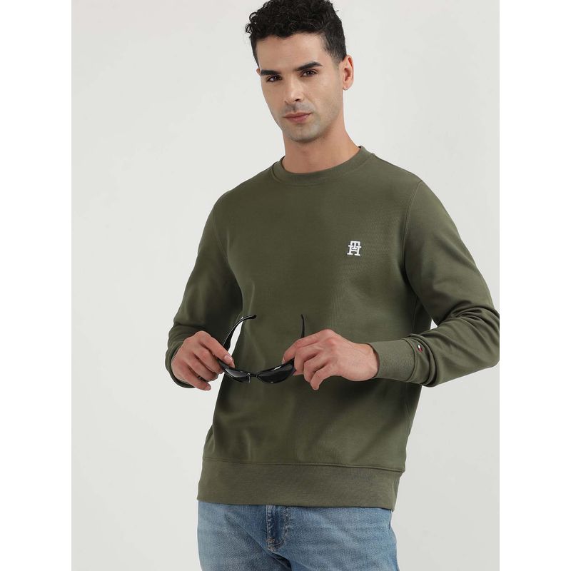 Tommy Hilfiger Monogram Solid Olive Sweatshirt (M)