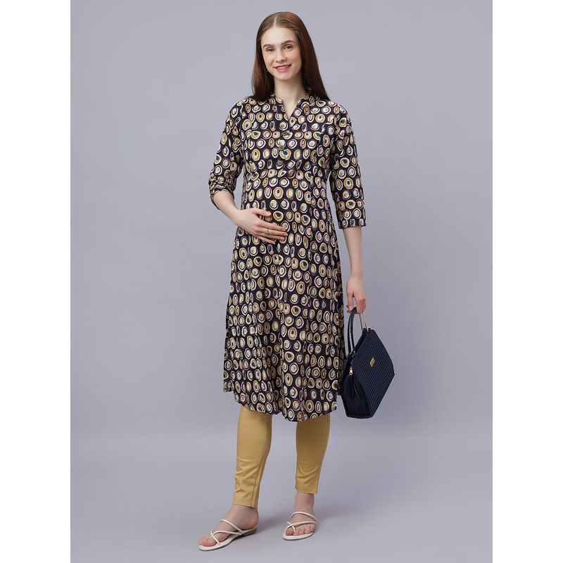 Mamma's Maternity Black Cotton A-Line Geometric Maternity Kurti (2XL)
