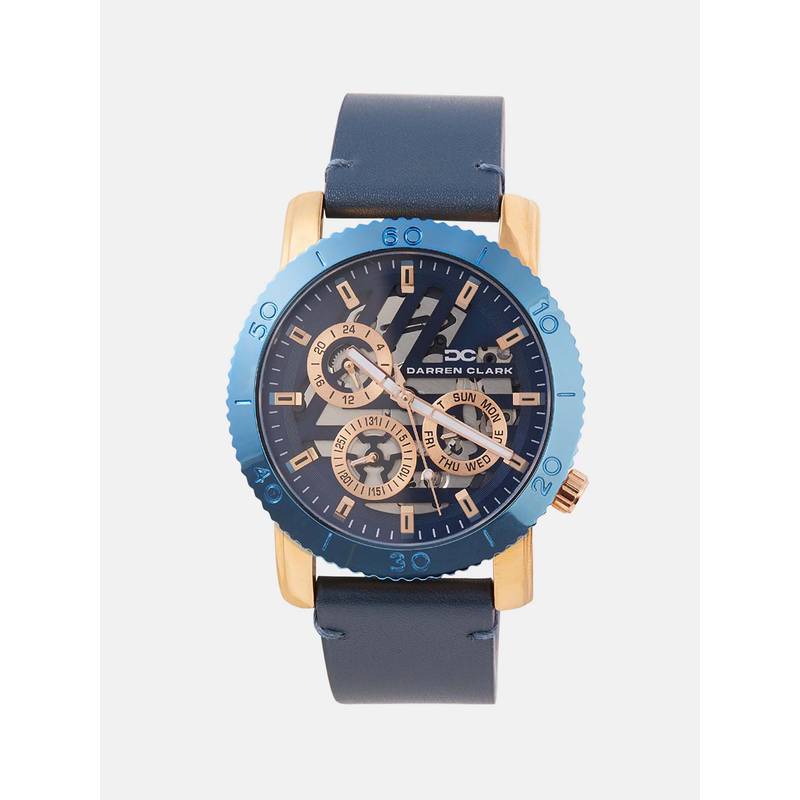 Buy Darren Clark Men Quartz Blue Dial Multi-Function Leather Watch