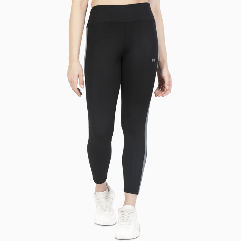 MuscleTorque Gym/Yoga High Waist Seamless With Reflecting Side Tape - Black (XL)