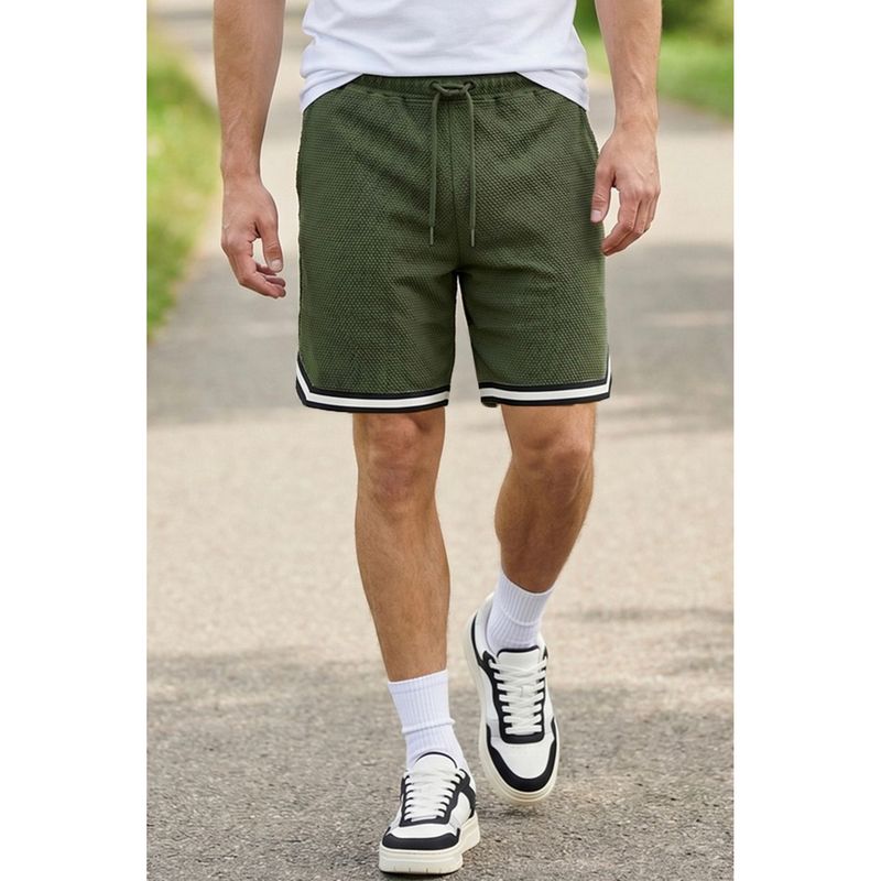 Nobero Popcorn Textured Shorts Pure Cotton Popcorn Knit Olive Shorts (S)