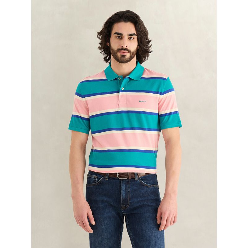 GANT Men Multicolor Striped Polo T-Shirt (M)