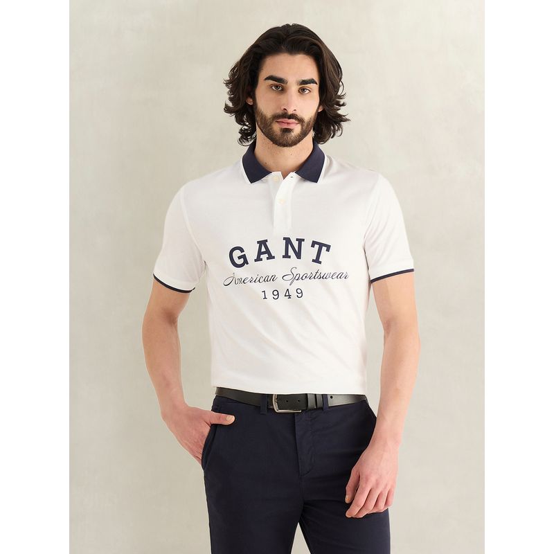GANT Men White Printed Polo T-Shirt (XL)