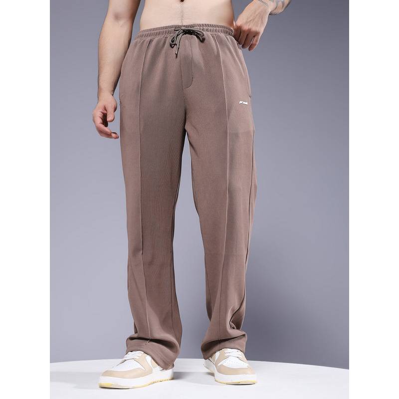 PRONK Men Low Rise Brown Relaxed with Pockets Trackpant (XS)