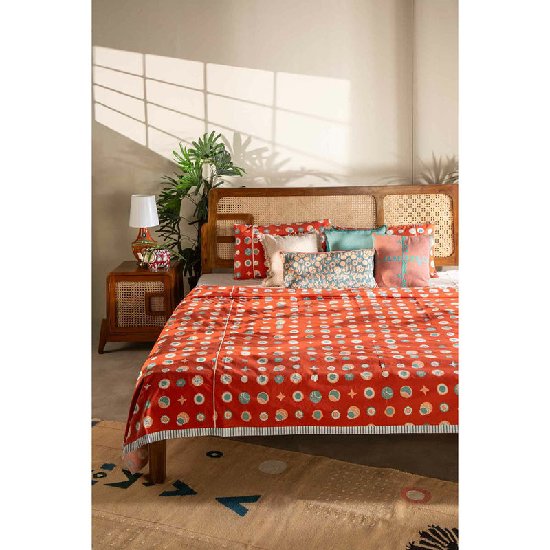Freedom Tree Celestial Sky Pure Cotton Amber Orange Bedcover (Queen)
